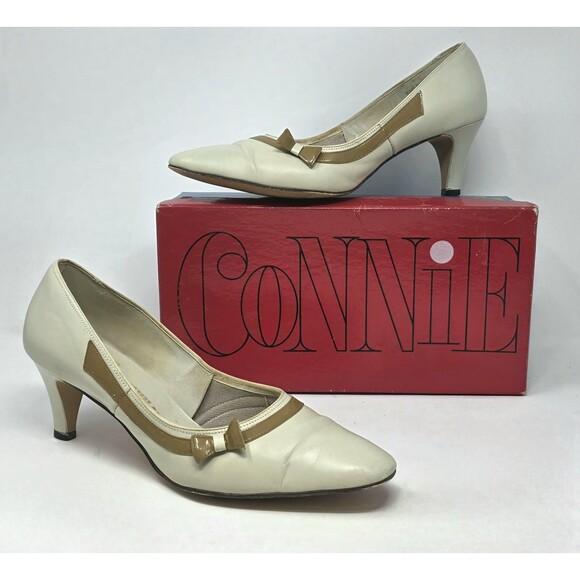 Fanfares Shoes - Fanfares Connie VTG 50s Mod Bandstand Bone Babydoll Bow Pumps, Box Size 10 B/AA